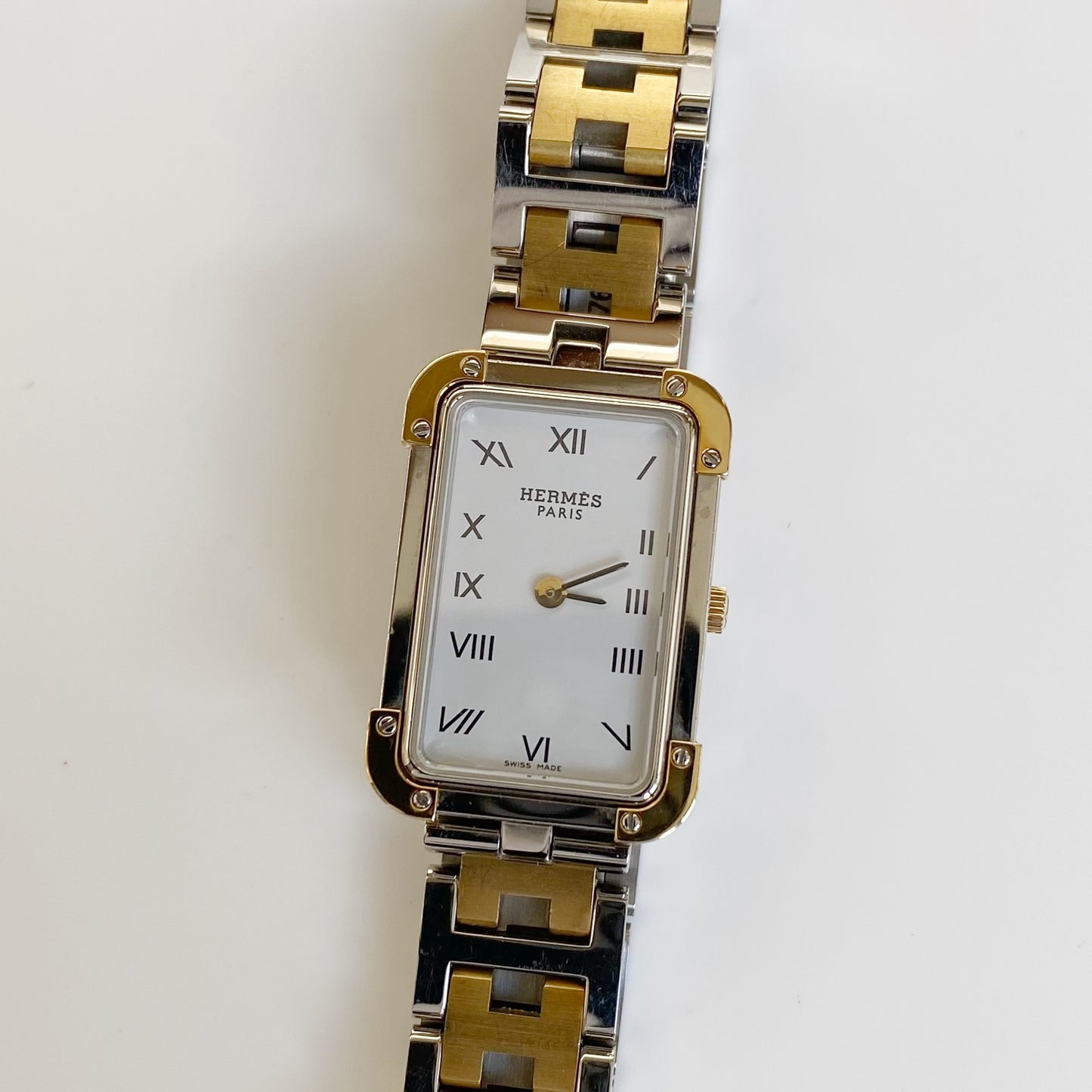 Hermes 1990s Two Tone Rectangular Watch