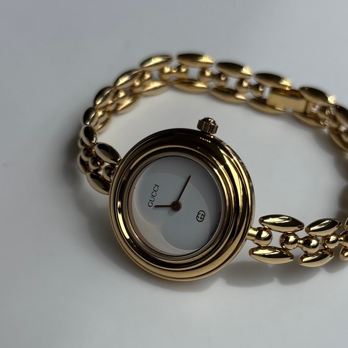 Gucci 1990s Interchangeable Bezel Gold Plated Rice Chain Watch with 6 bezels, case (165mm)