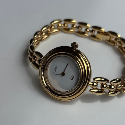 Gucci 1990s Interchangeable Bezel Gold Plated Rice Chain Watch with 6 bezels, case (165mm)