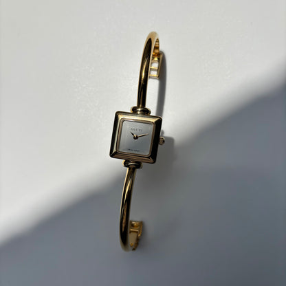Gucci 1990s Square Dial Gold Plated Bangle Watch