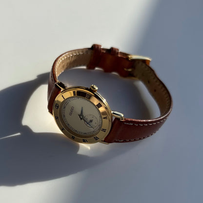 Gucci 1990s Sub Second Round Dial Gold Plated Watch