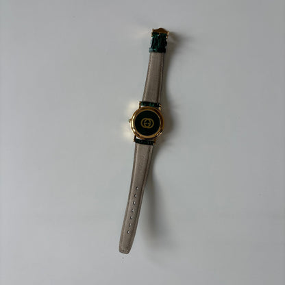 Gucci 1990s Date Round Green Dial Gold-Plated Watch (Large)