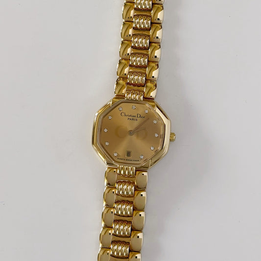 Dior 1990s Octagon Gold Plated Watch