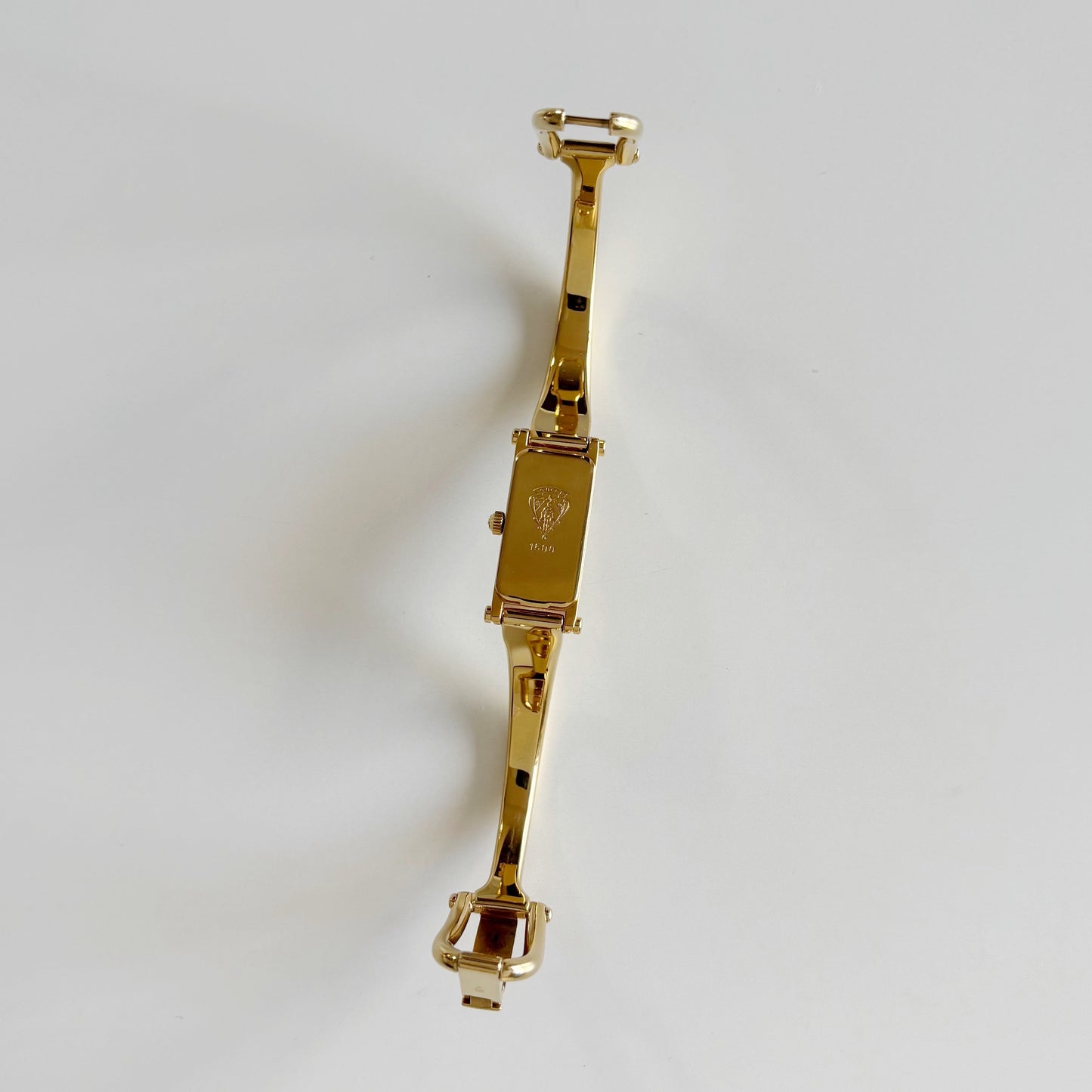 Gucci 1980s Rectangular Gold Dial Gold Plated Bangle Watch