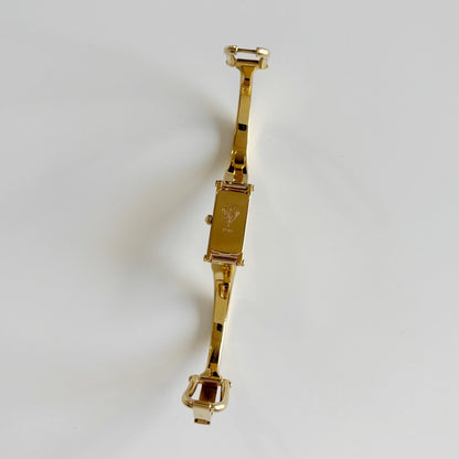 Gucci 1980s Rectangular Gold Dial Gold Plated Bangle Watch