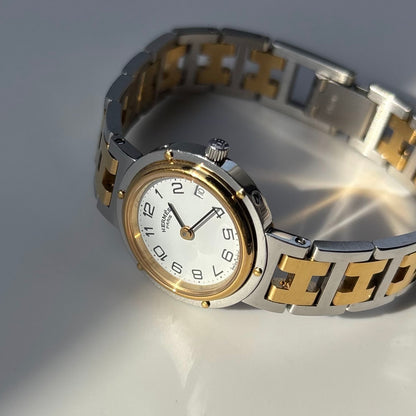 Hermes 1990s Clipper Date Round Dial Two Tone Watch