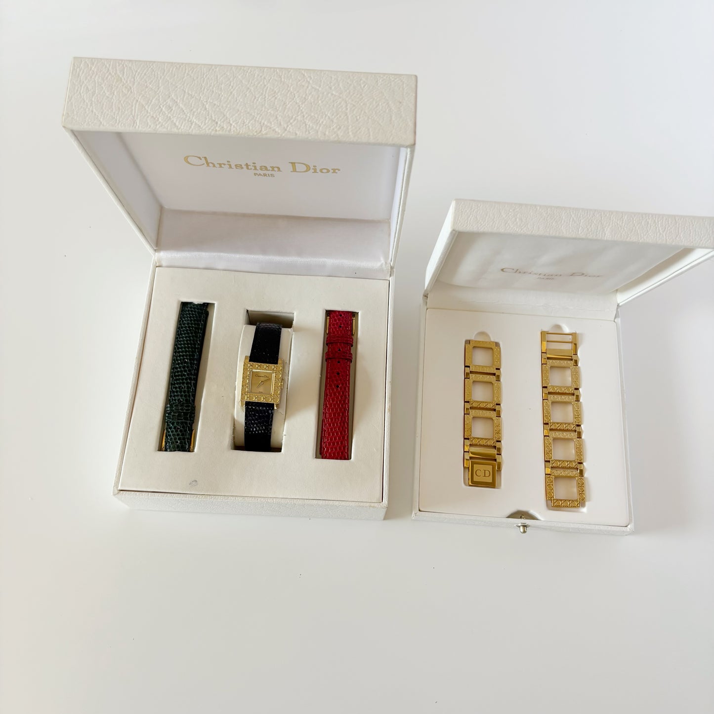 Dior 1990s Interchangeable Strap Gold Plated Watch with 4 straps, case