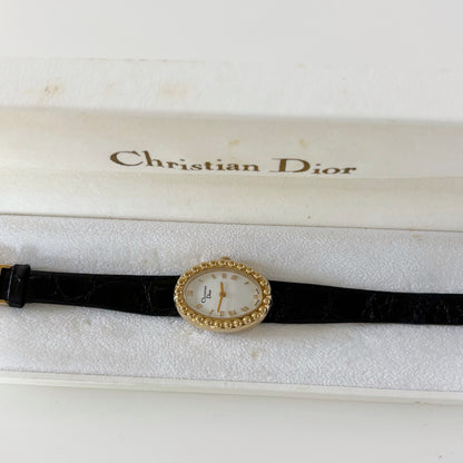 Dior 1990s Baignoire Gold Plated Leather Watch