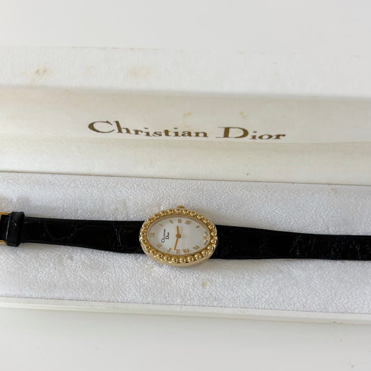 Dior 1990s Baignoire Gold Plated Leather Watch