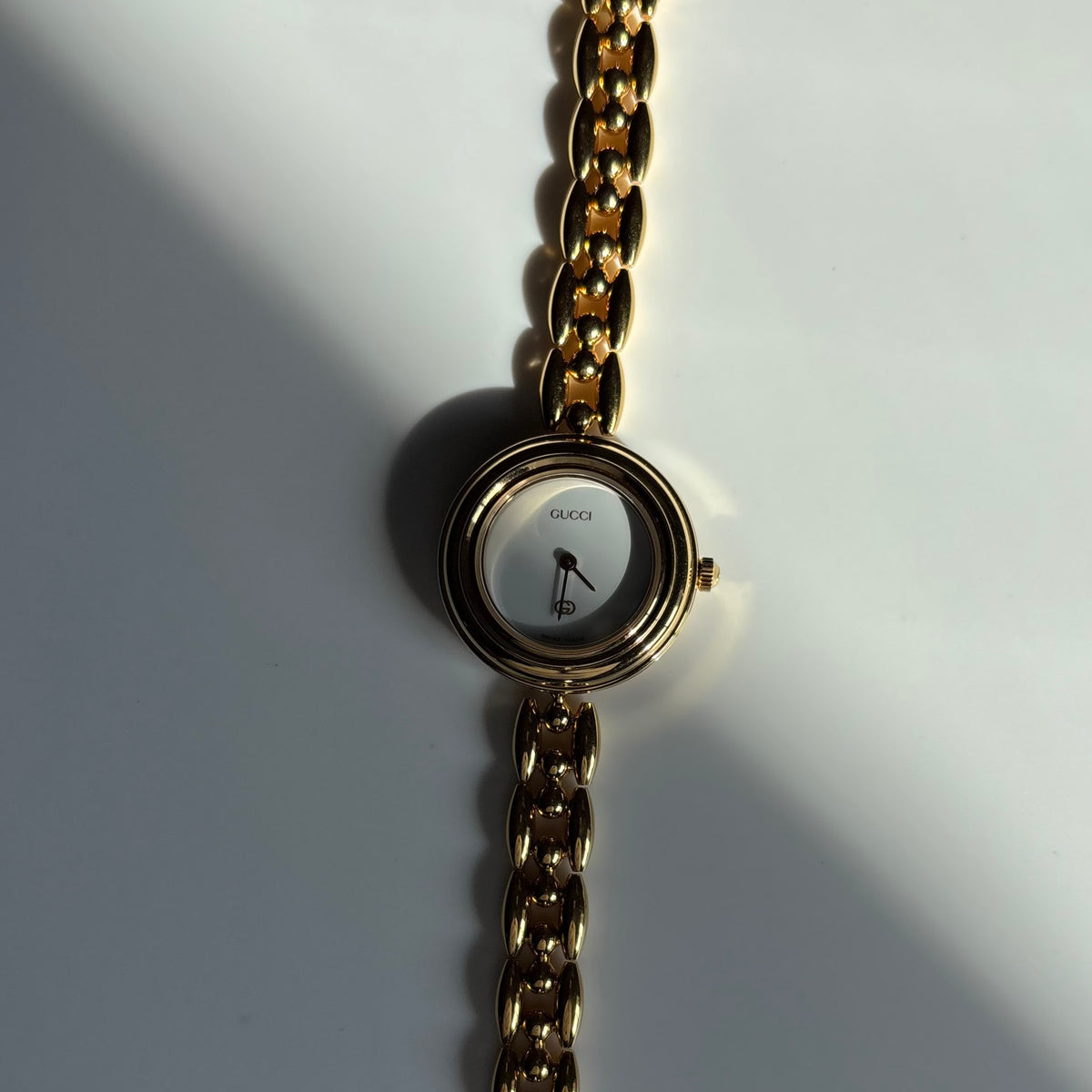Gucci 1990s Interchangeable Bezel Gold Plated Rice Chain Watch with 6 bezels, case (160mm)