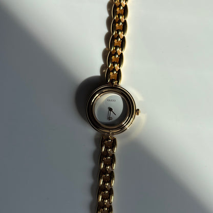 Gucci 1990s Interchangeable Bezel Gold Plated Rice Chain Watch with 6 bezels, case (160mm)