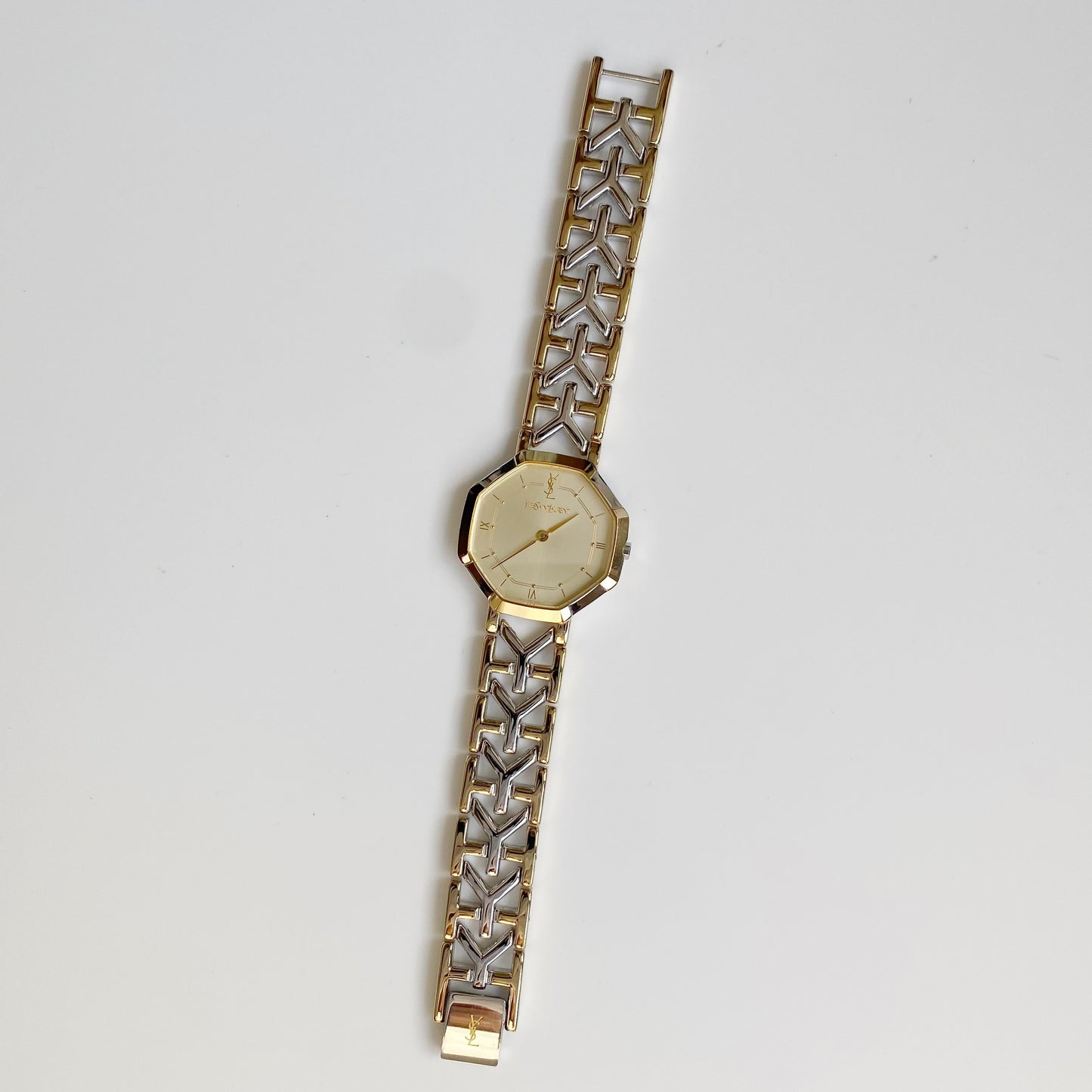 Yves Saint Laurent 1990s Octagon Two Tone Watch