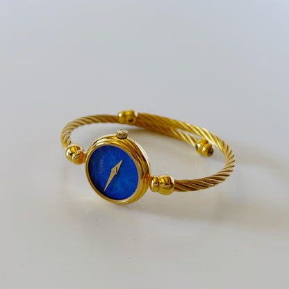 Gucci 1990s Blue Dial Gold Plated Cable Bangle Watch