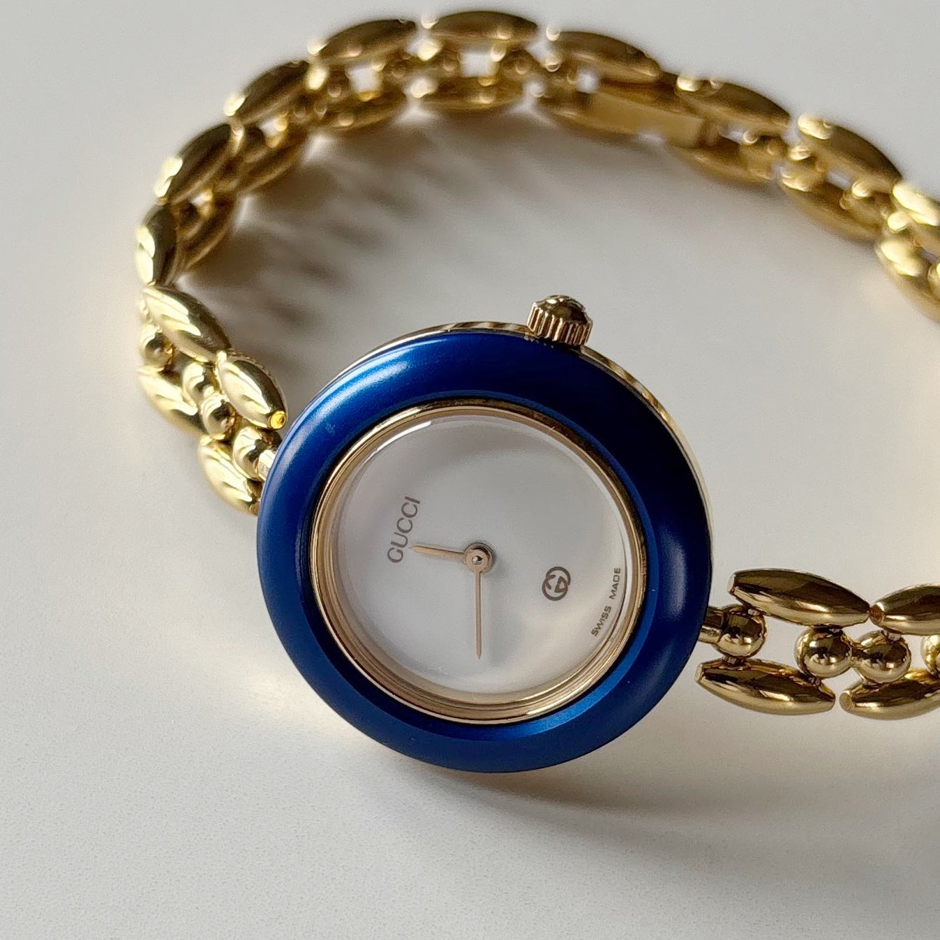 Gucci Interchangeable Bezel Gold Plated Rice Chain Watch with 6 bezels, case (168mm)