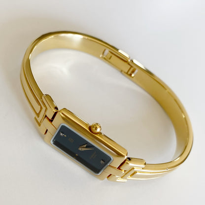 Givenchy 1990s Navy Dial Gold Plated Bangle Watch