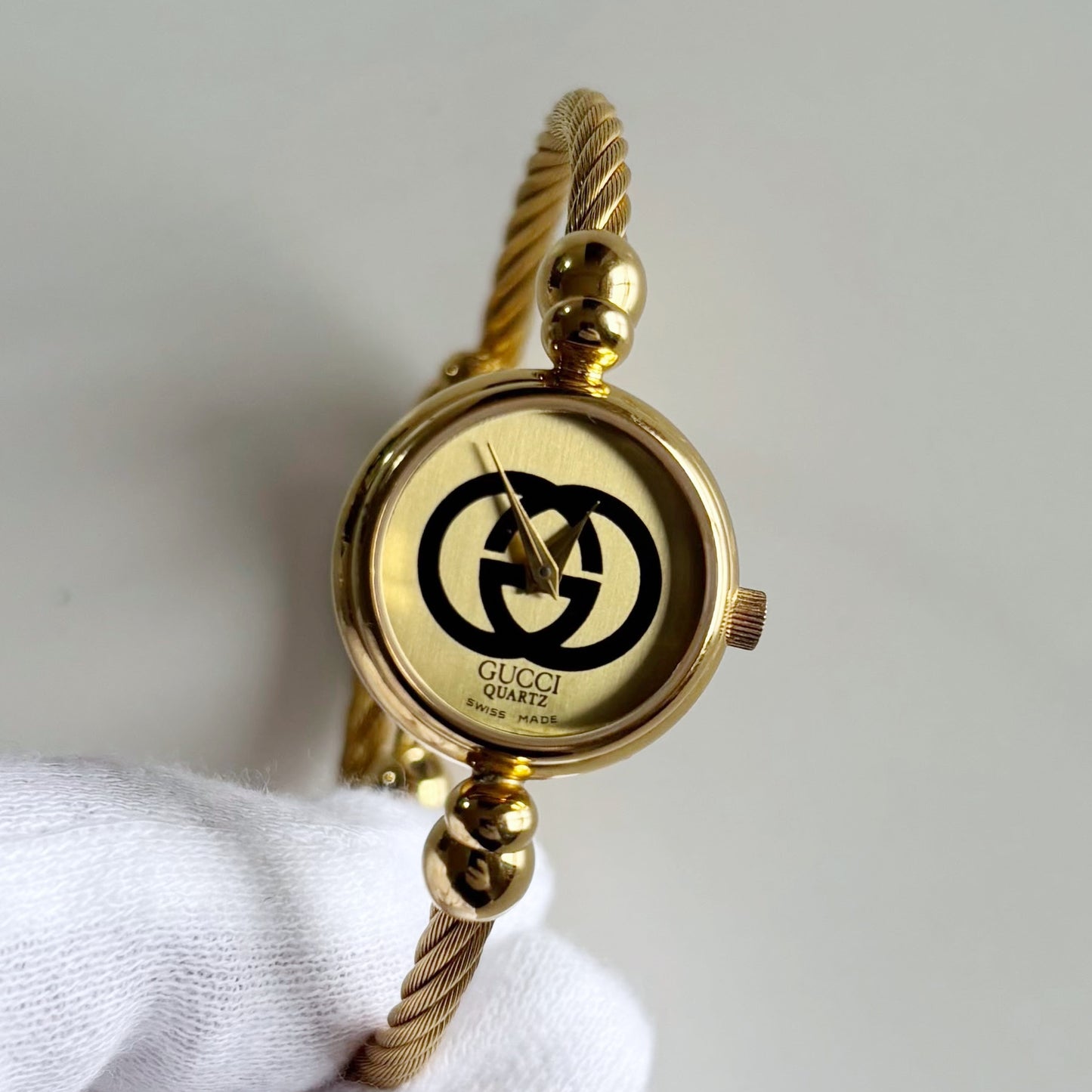 Gucci 1990s Gold Plated Cable Bangle Watch