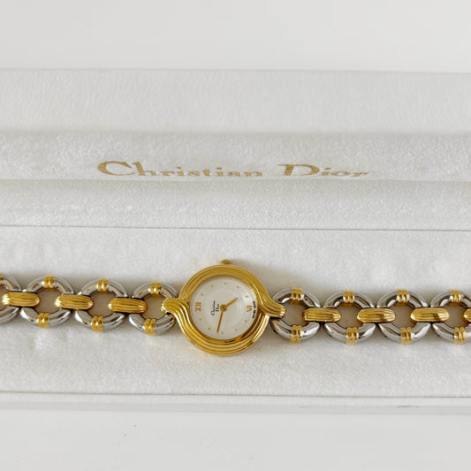 Dior 1990s Round Dial Two Tone Watch