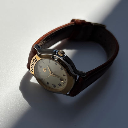 Gucci 1990s Date Round Dial Two Tone Watch