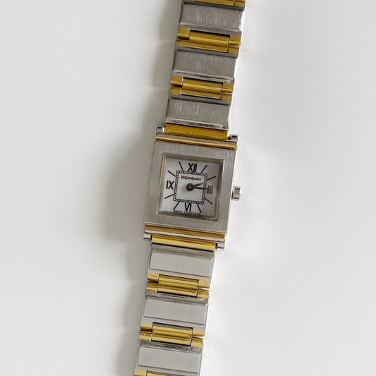 Yves Saint Laurent 1990s Square Dial Two Tone Watch (Small)