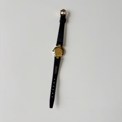 Gucci 1980s Black Round Dial Two Tone Watch