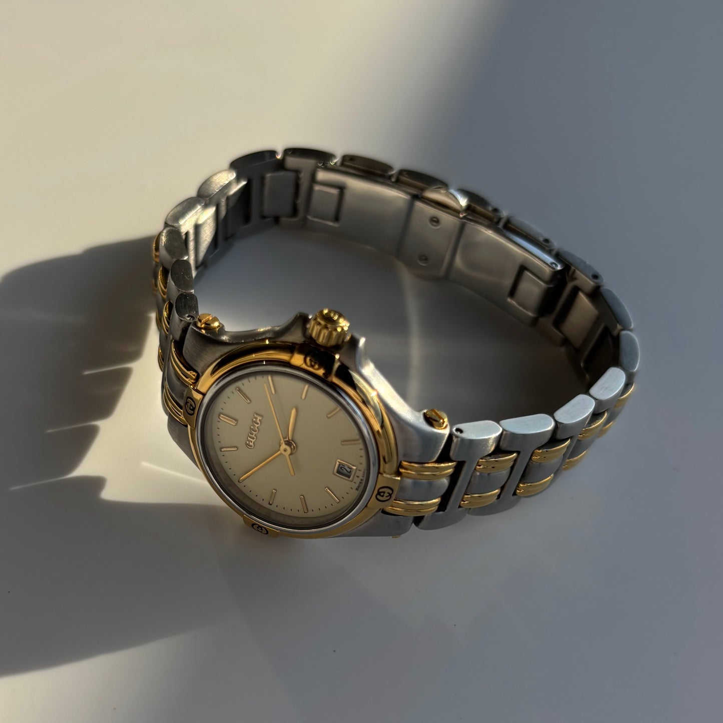 Gucci 1990s Date Round Dial Two Tone Watch
