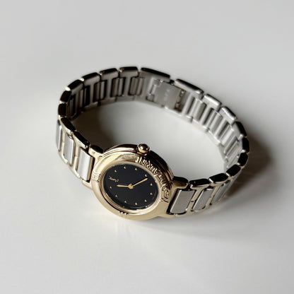 Yves Saint Laurent 1990s Black Round Dial Two Tone Watch
