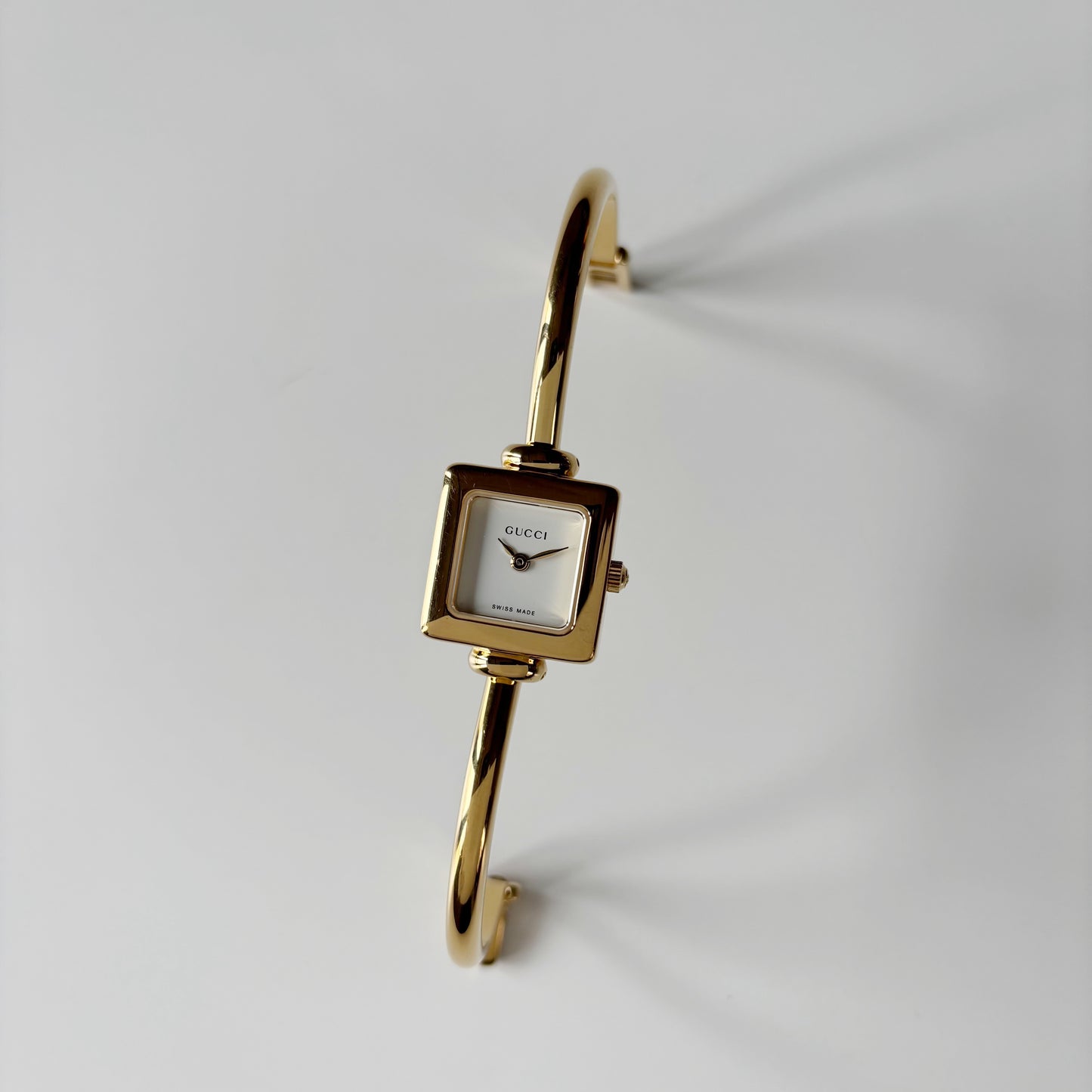 Gucci 1990s Square Dial Gold Plated Bangle Watch