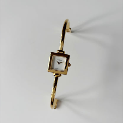 Gucci 1990s Square Dial Gold Plated Bangle Watch