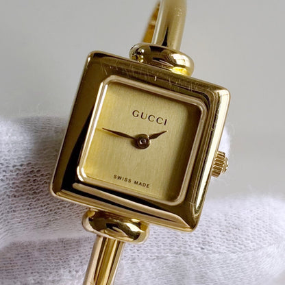 Gucci 1990s Square Dial Gold Plated Bangle Watch (Small)