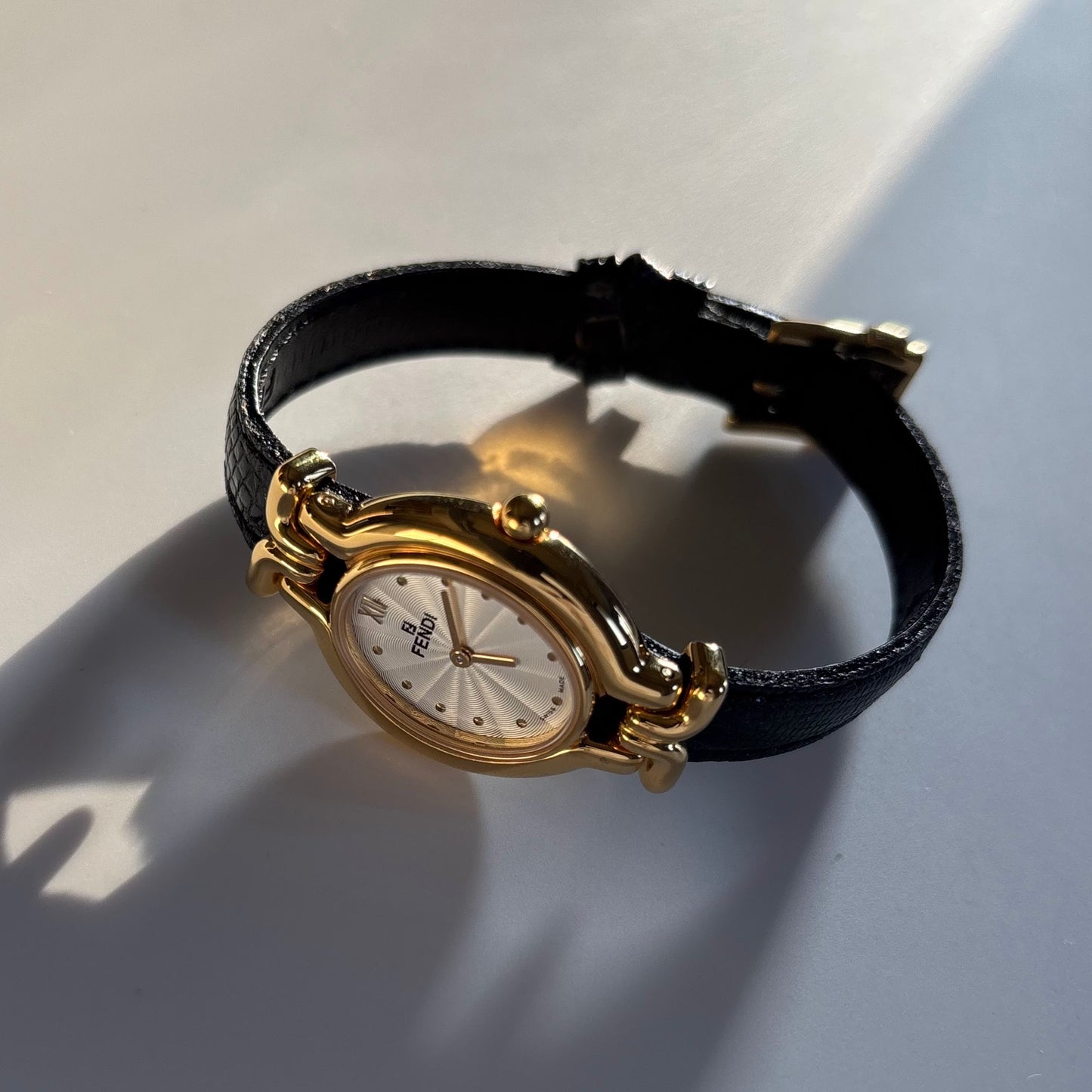 Fendi 1990s Interchangeable Strap Gold Plated Watch with 5 straps, case