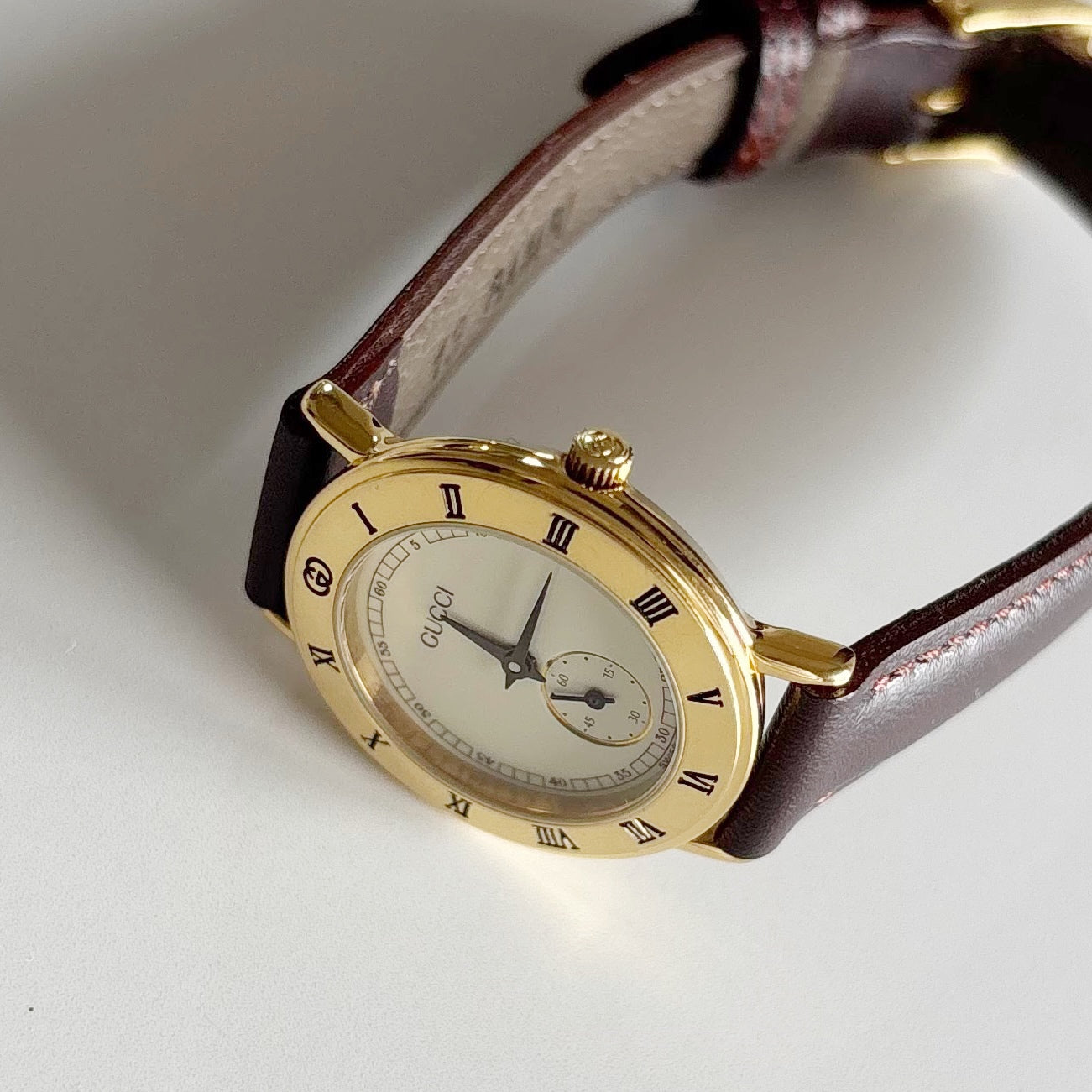 Gucci 1990s Sub Second Round Dial Gold Plated Watch