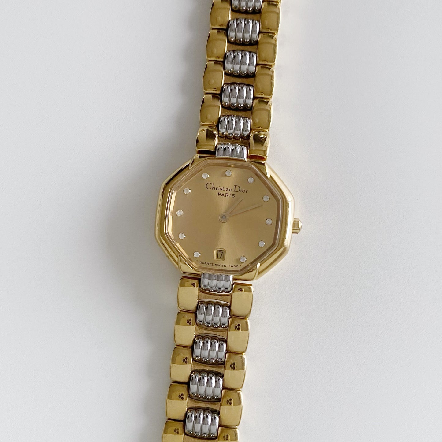 Dior 1990s Octagon Gold Plated Two Tone Watch