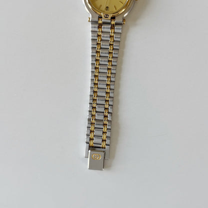 Gucci 1990s Date Round Dial Two Tone Gold Plated Watch
