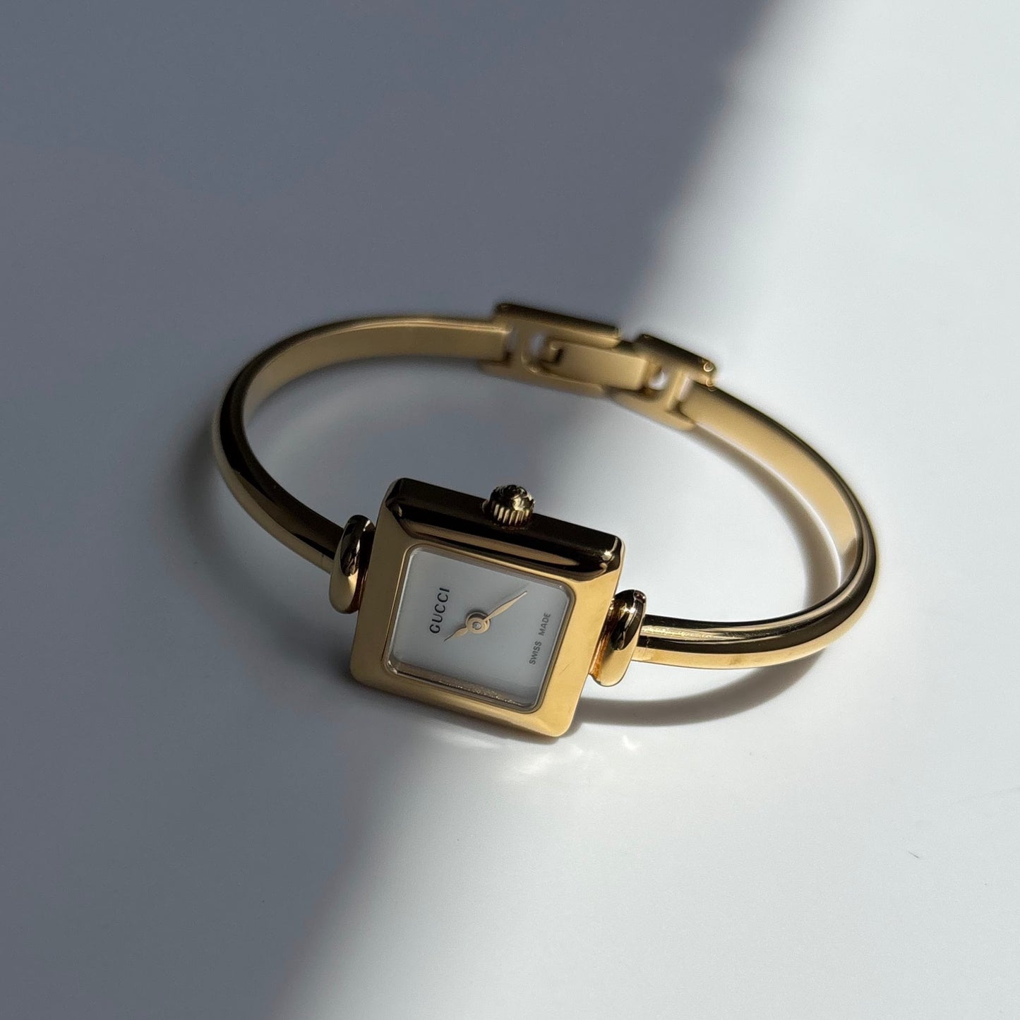 Gucci 1990s Square Dial Gold Plated Bangle Watch