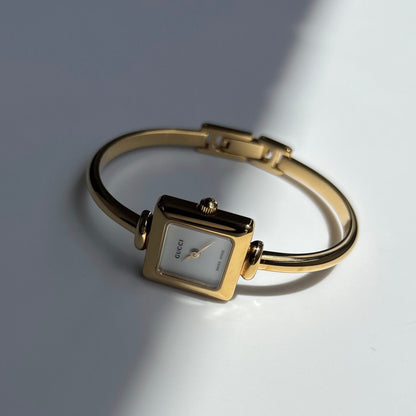 Gucci 1990s Square Dial Gold Plated Bangle Watch