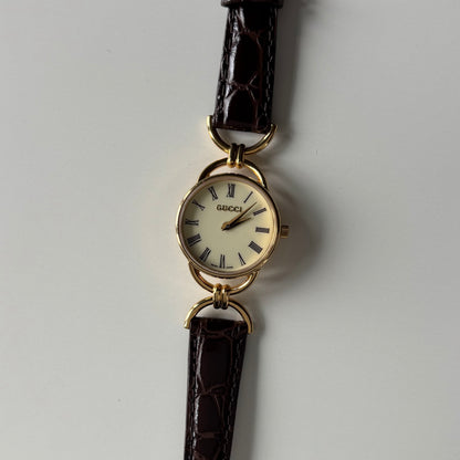 Gucci 1990s Cream Dial Horsebit Gold Plated Watch