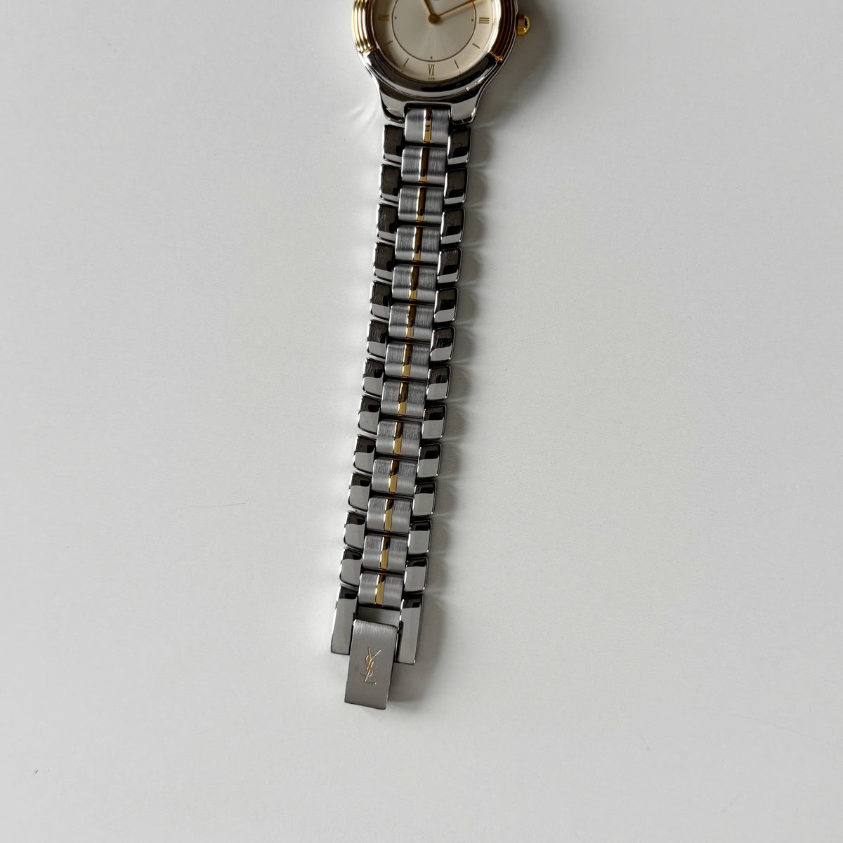Yves Saint Laurent 1990s Round Dial Two Tone Gold Plated Watch