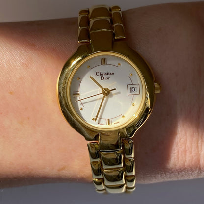 Dior 1990s Gold Plated Round Watch