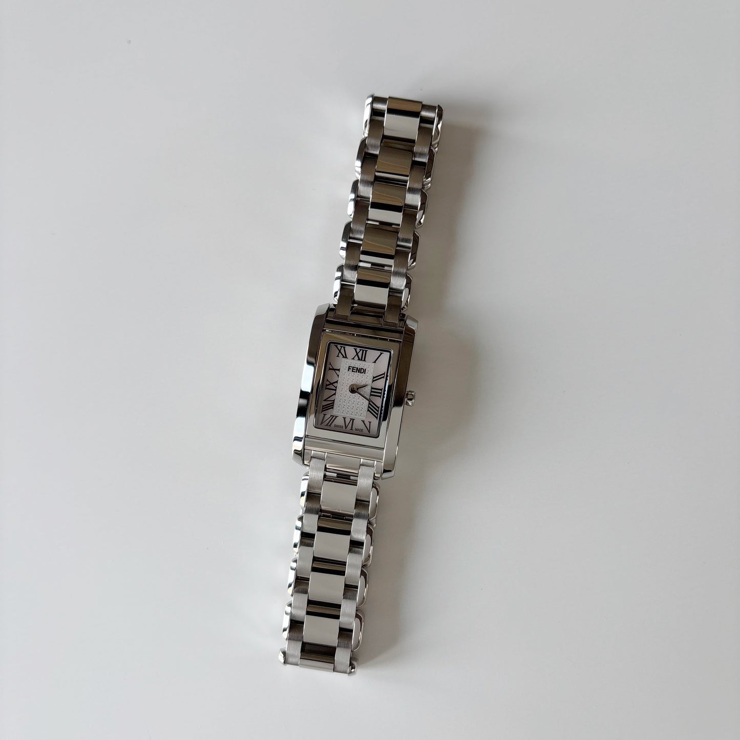 Fendi 1990s Seashell Dial Stainless steel Tank Watch