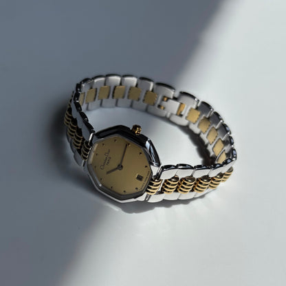 Dior 1990s Octagon Dial Two Tone Gold Plated Watch