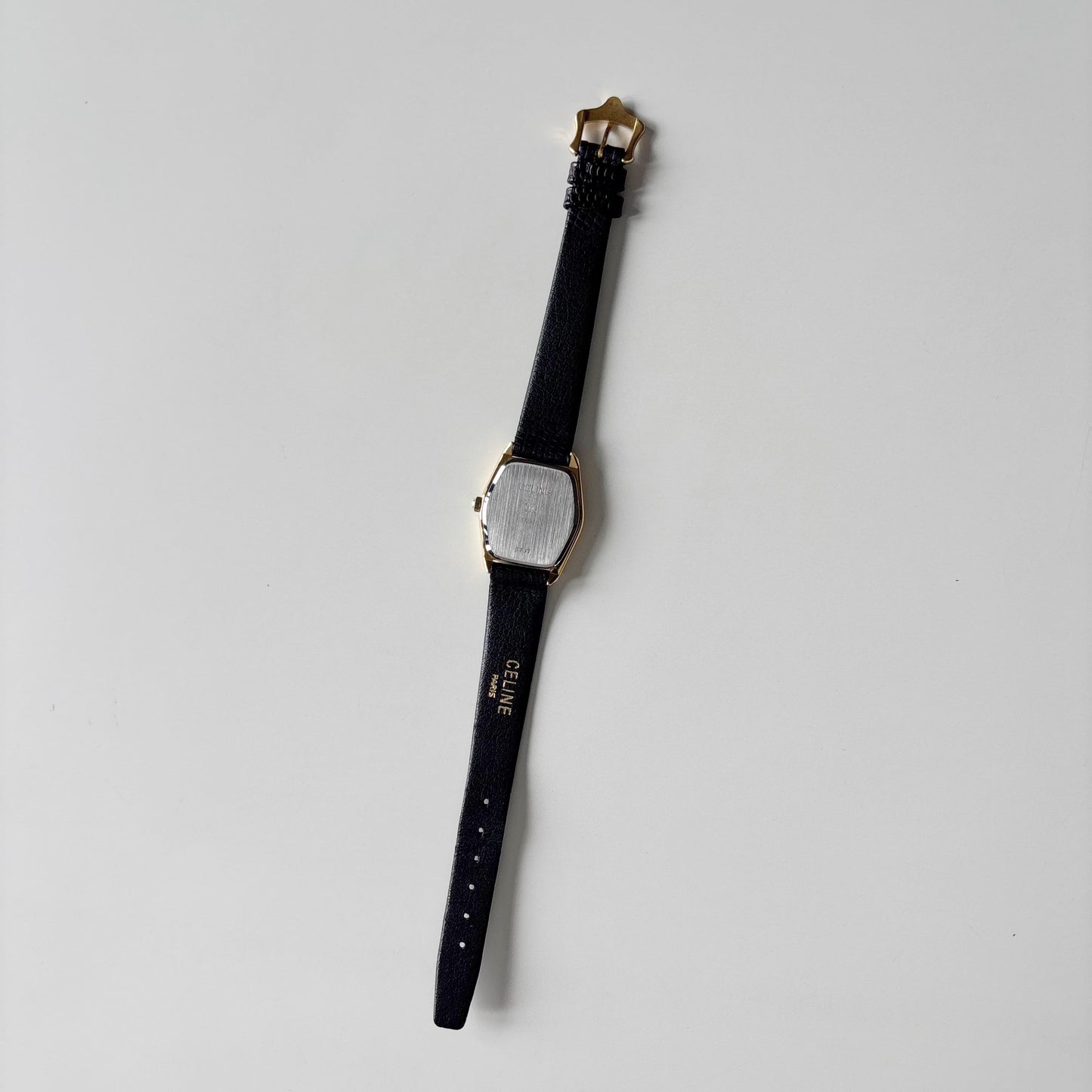 Celine 1980s Black Dial Gold Plated Watch