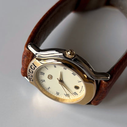 Gucci 1990s Date Round Dial Two Tone Watch