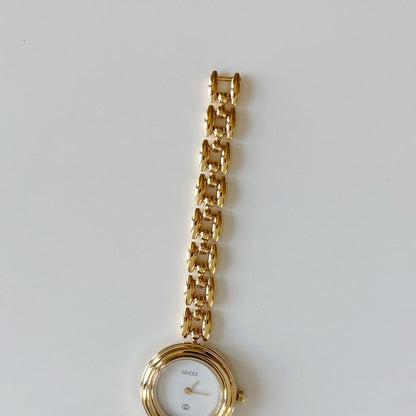 Gucci 1990s Interchangeable Bezel Gold Plated Rice Chain Watch with 6 bezels, case (160mm)