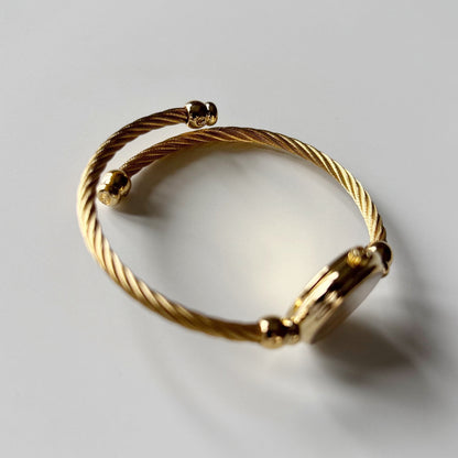 Gucci 1990s Seashell Dial Gold Plated Cable Band Bangle Watch