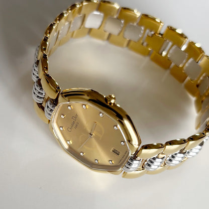 Dior 1990s Octagon Date Two Tone Gold Plated Watch (Large)