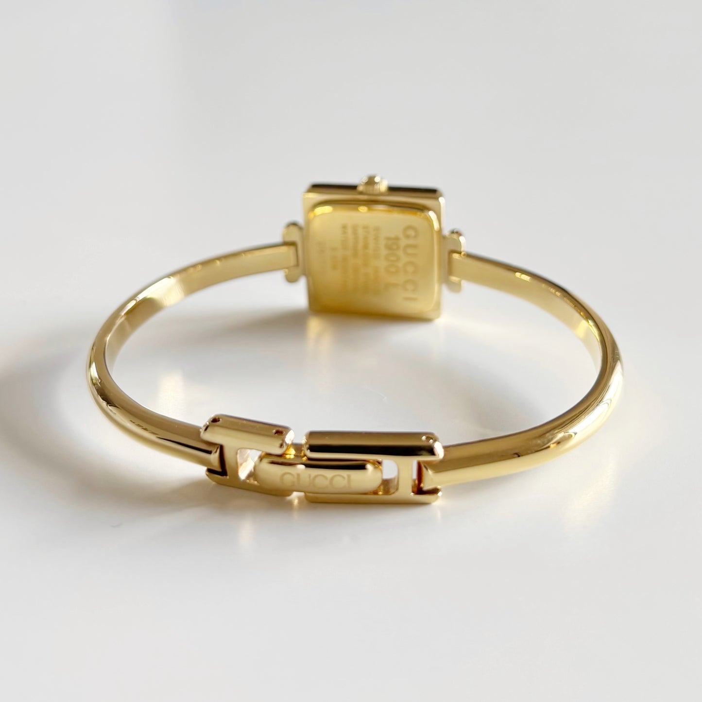 Gucci 1990s Square Dial Gold Plated Bangle Watch