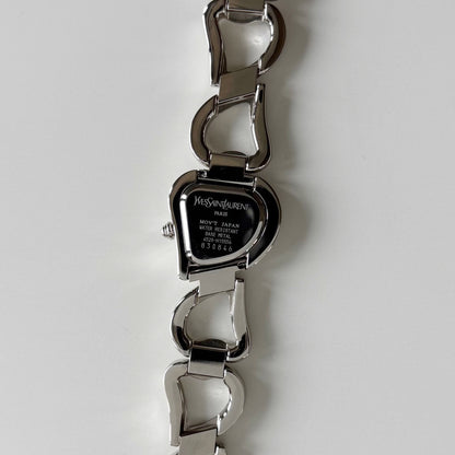 Yves Saint Laurent 1990s Heart Shaped Dial Band Silver Watch