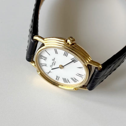 Dior 1990s Round Dial Gold Plated Watch