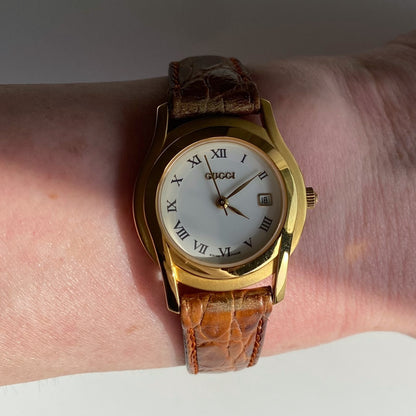 Gucci 1990s Date Gold Plated Round Watch