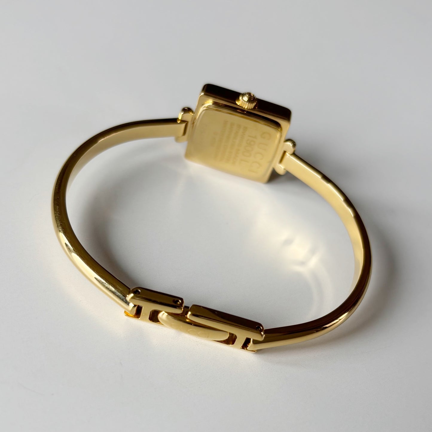 Gucci 1990s Square Dial Gold Plated Bangle Watch